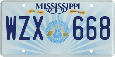 MS license plate WZX668