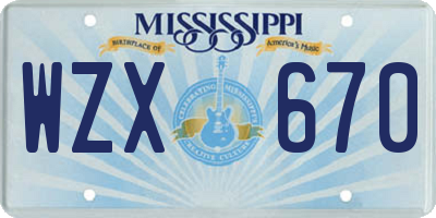MS license plate WZX670