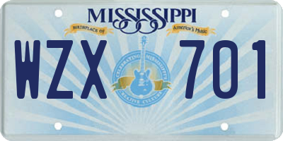 MS license plate WZX701