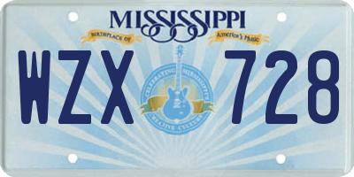 MS license plate WZX728