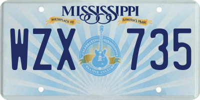 MS license plate WZX735