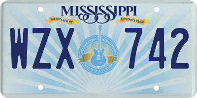 MS license plate WZX742