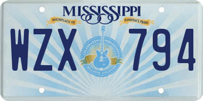 MS license plate WZX794