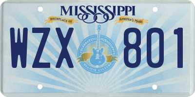 MS license plate WZX801