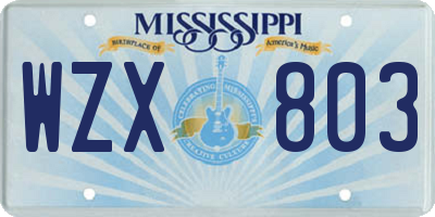 MS license plate WZX803