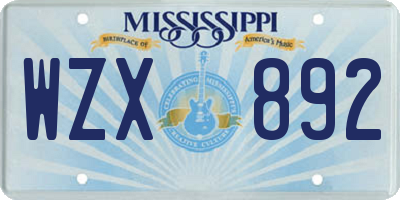 MS license plate WZX892