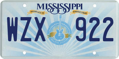 MS license plate WZX922