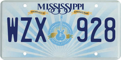 MS license plate WZX928