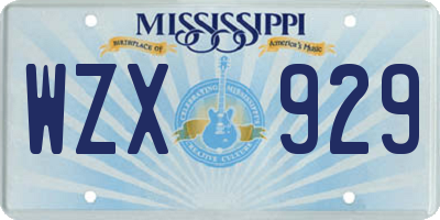 MS license plate WZX929