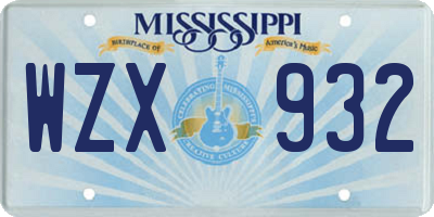 MS license plate WZX932