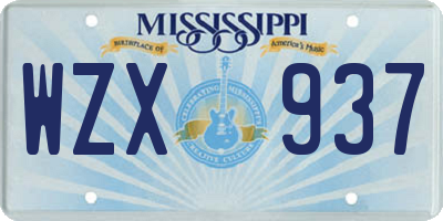 MS license plate WZX937