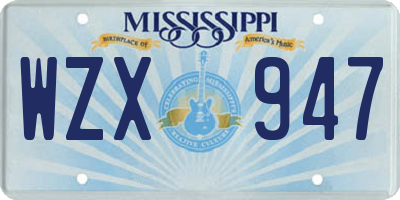 MS license plate WZX947