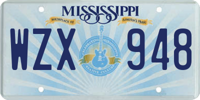 MS license plate WZX948
