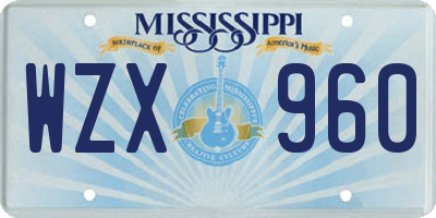 MS license plate WZX960