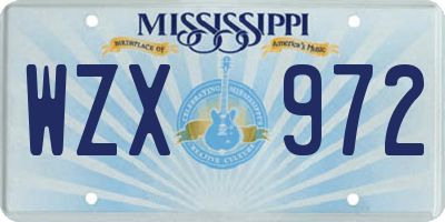MS license plate WZX972