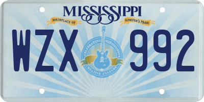 MS license plate WZX992
