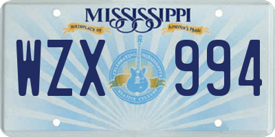 MS license plate WZX994