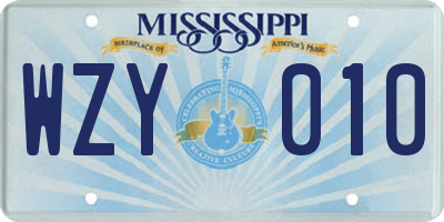 MS license plate WZY010