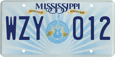 MS license plate WZY012