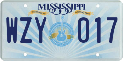 MS license plate WZY017
