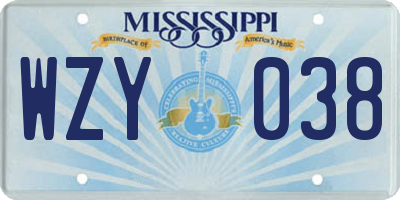 MS license plate WZY038