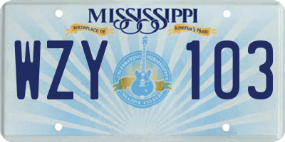 MS license plate WZY103