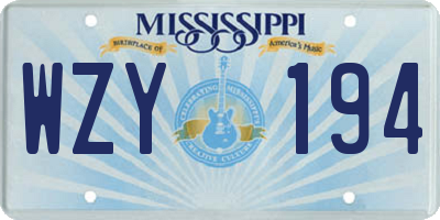MS license plate WZY194