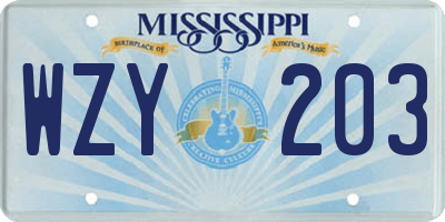 MS license plate WZY203