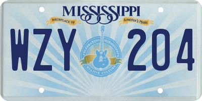 MS license plate WZY204