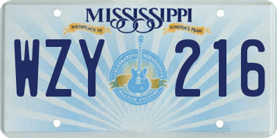 MS license plate WZY216