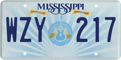 MS license plate WZY217