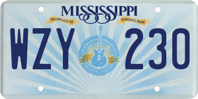 MS license plate WZY230