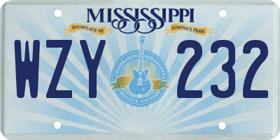 MS license plate WZY232