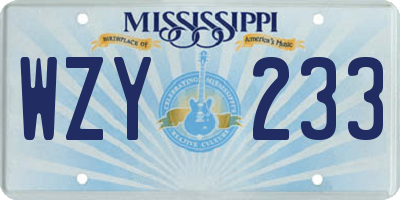 MS license plate WZY233