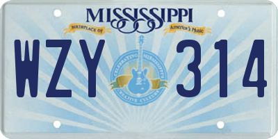 MS license plate WZY314