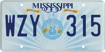 MS license plate WZY315