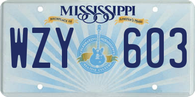 MS license plate WZY603