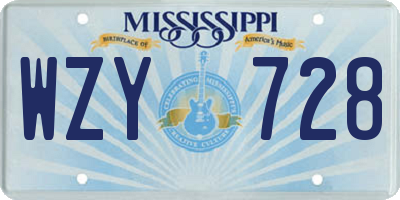 MS license plate WZY728