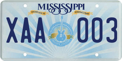 MS license plate XAA003