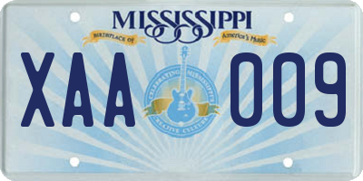 MS license plate XAA009