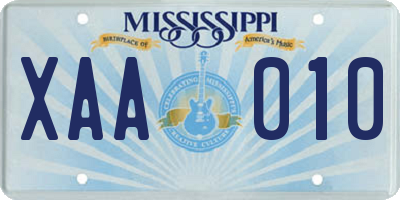 MS license plate XAA010