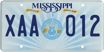 MS license plate XAA012