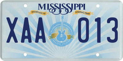 MS license plate XAA013