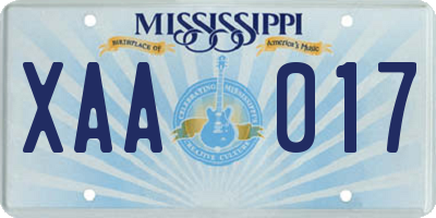 MS license plate XAA017