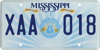 MS license plate XAA018