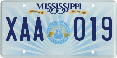 MS license plate XAA019