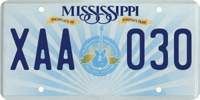 MS license plate XAA030