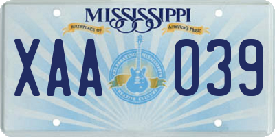 MS license plate XAA039