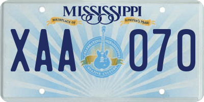 MS license plate XAA070