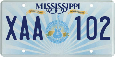 MS license plate XAA102